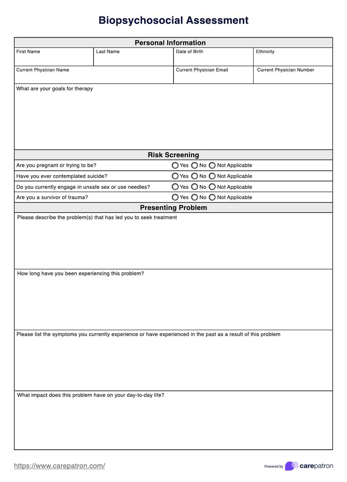 Biopsykososial vurdering PDF Example