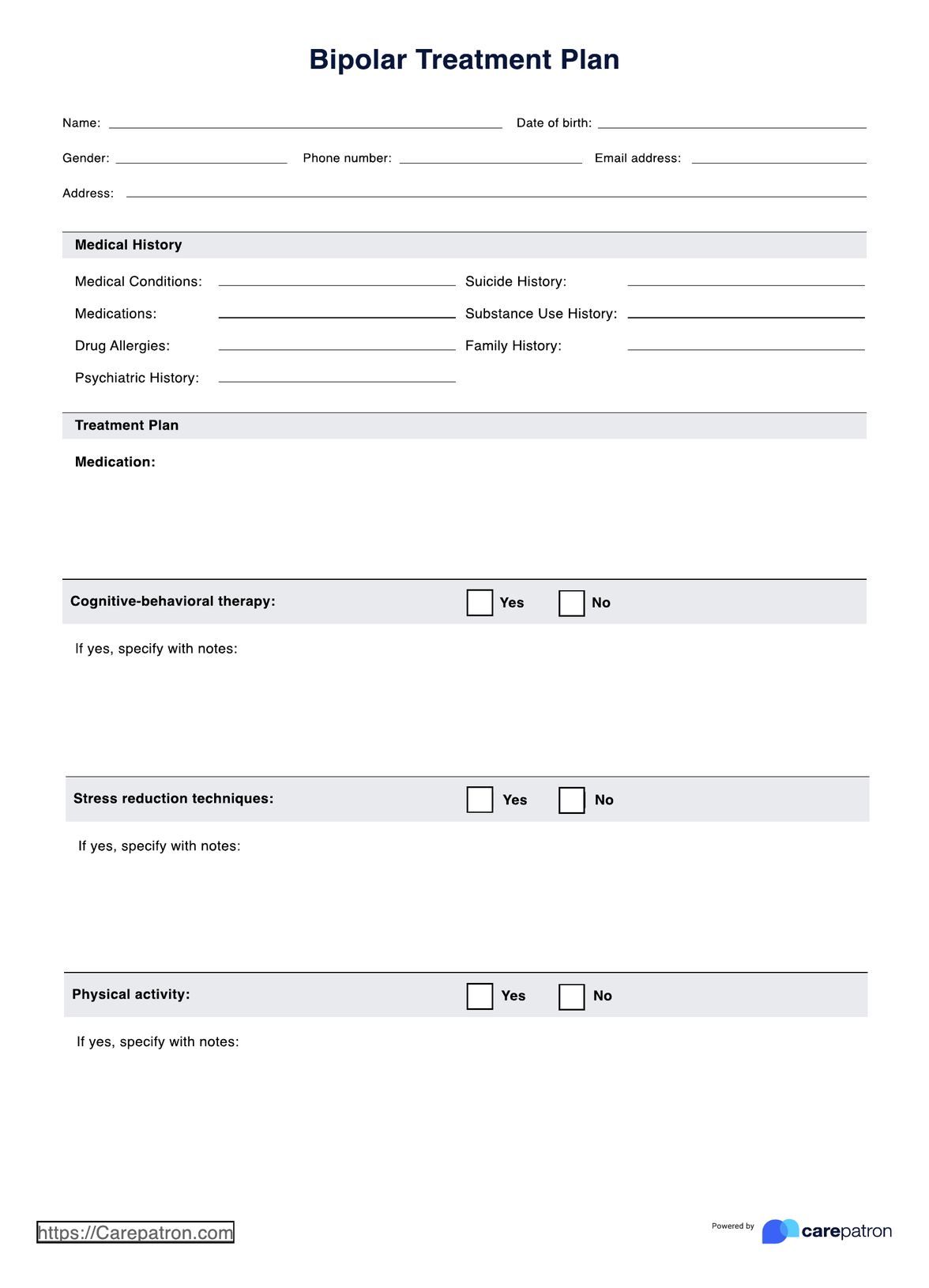 Bipolar Treatment Plans PDF Example