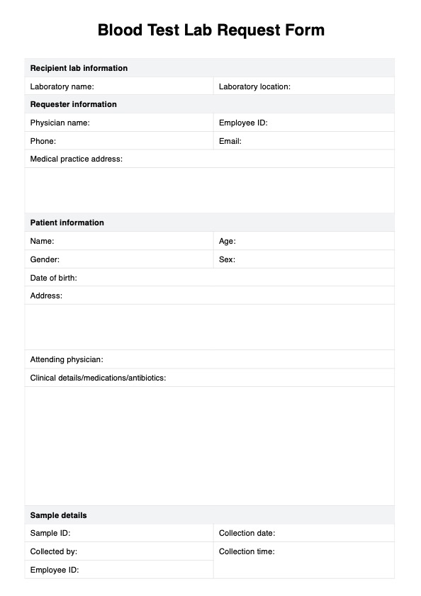 Blood Test Lab Request Form PDF Example