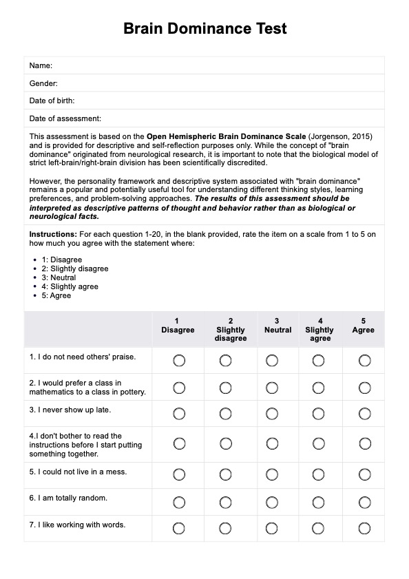 Brain Dominance Test PDF Example