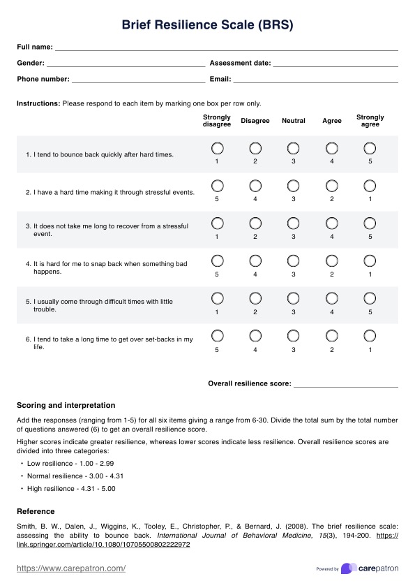 Brief Resilience Scale (BRS) PDF Example