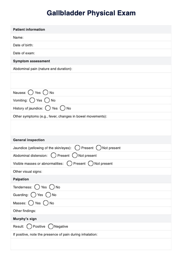 पित्ताशय की शारीरिक परीक्षा PDF Example