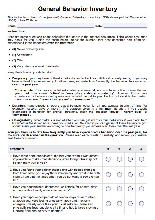 General Behavior Inventory (GBI) PDF Example