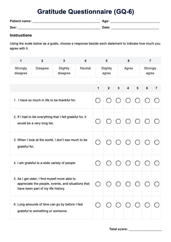 Gratitude Questionnaire (GQ-6) PDF Example