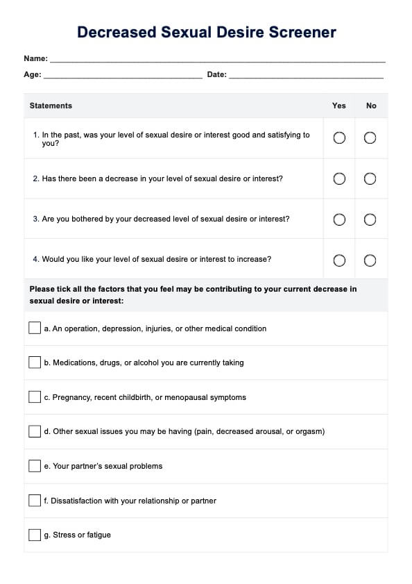 Decreased Sexual Desire Screener PDF Example