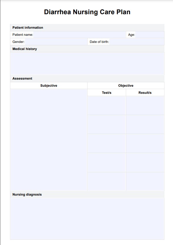 डायरिया नर्सिंग केयर प्लान PDF Example