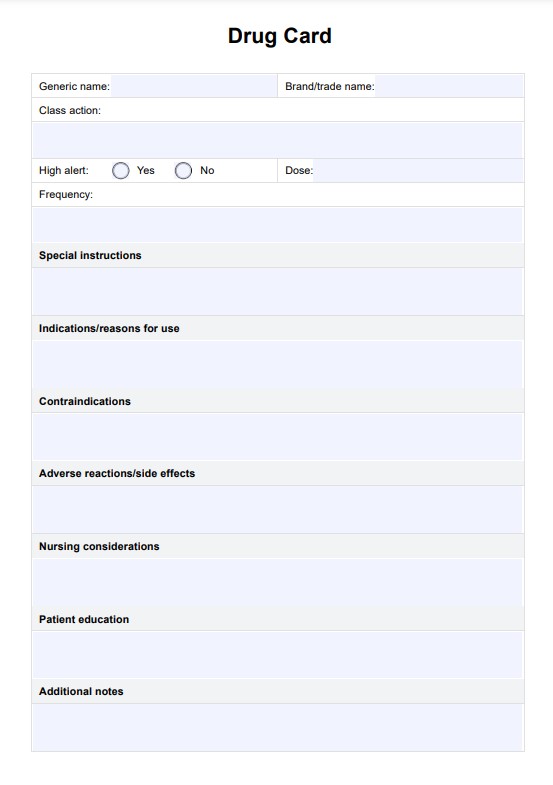 ड्रग कार्ड टेम्पलेट PDF Example