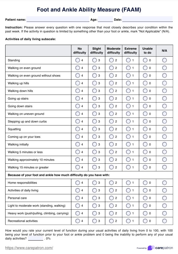 Foot and Ankle Ability Measure PDF Example