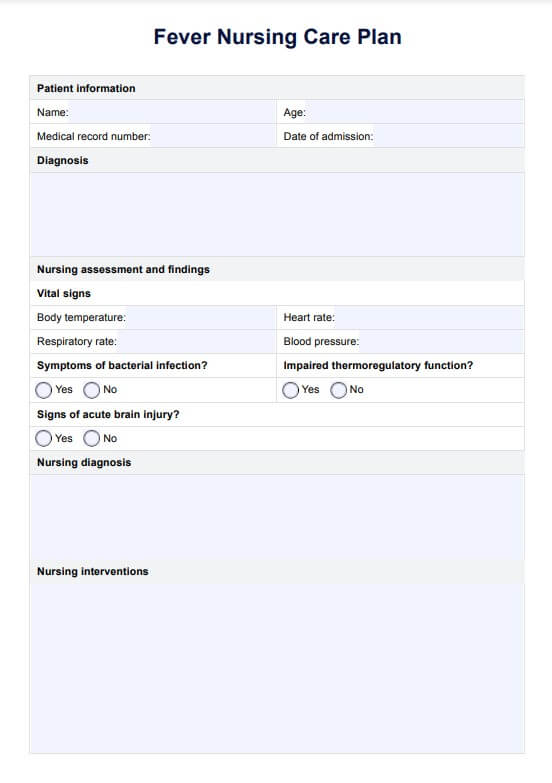 फीवर नर्सिंग केयर प्लान PDF Example