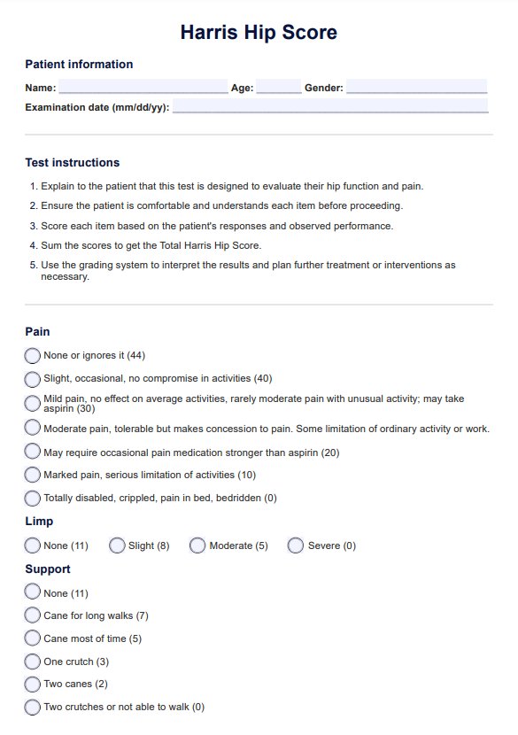 Harris Hip Score PDF Example