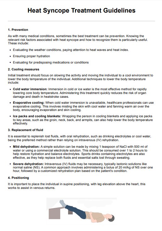 Heat Syncope Treatment Guidelines Handout PDF Example