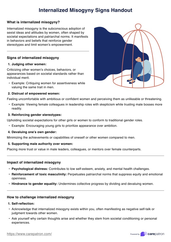 Internalized Misogyny Signs Handout PDF Example