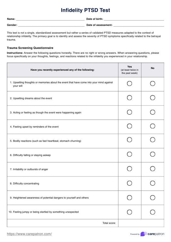 Infidelity PTSD Test PDF Example