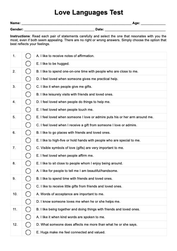 Love Language Test PDF Example