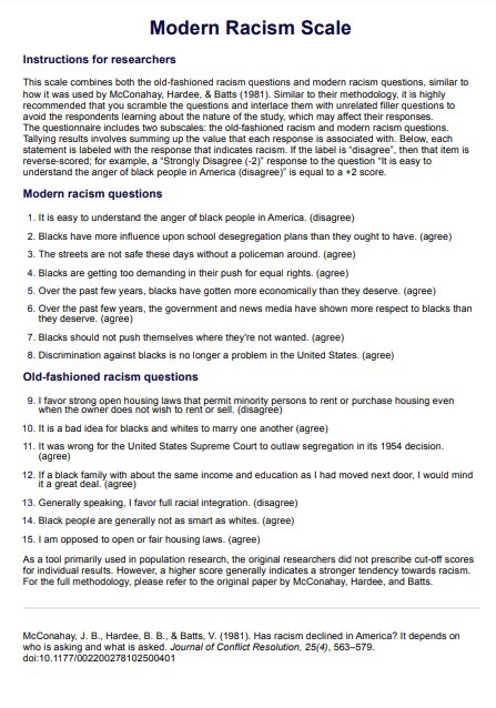 Modern Racism Scale PDF Example