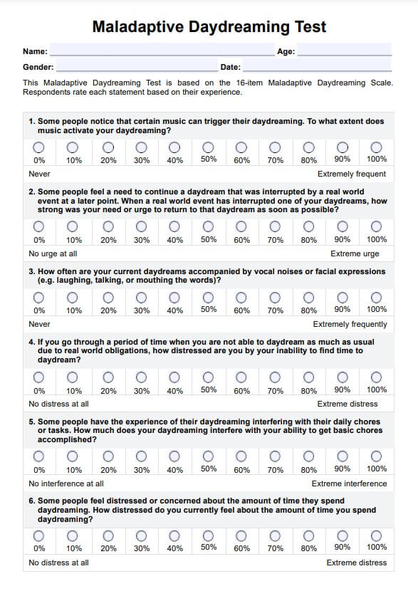 Maladaptiv dagdrømmetest PDF Example