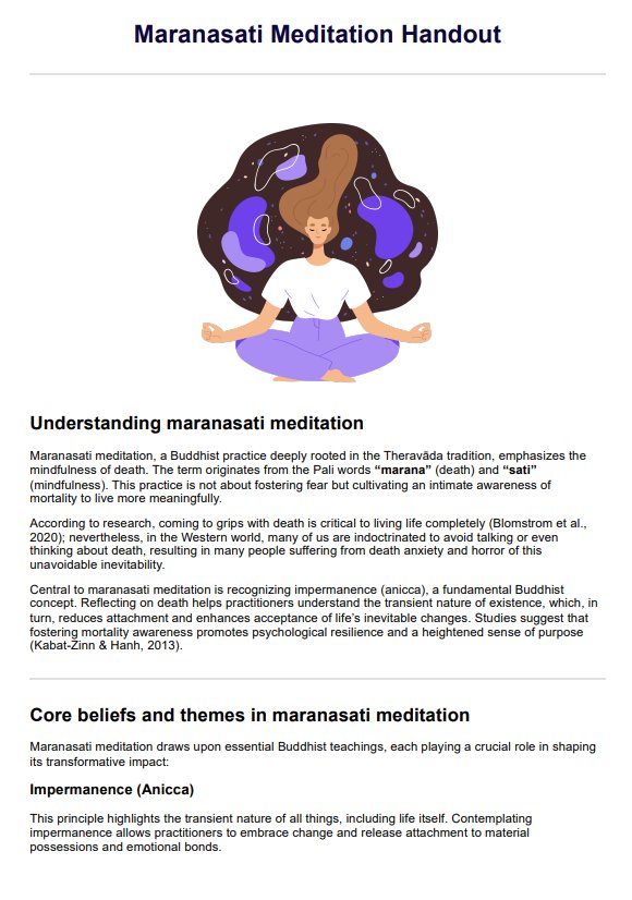 Maranasati Meditation Handout PDF Example