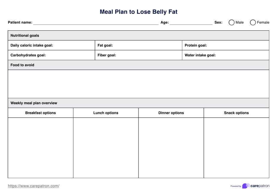 पेट की चर्बी कम करने के लिए भोजन योजना PDF Example