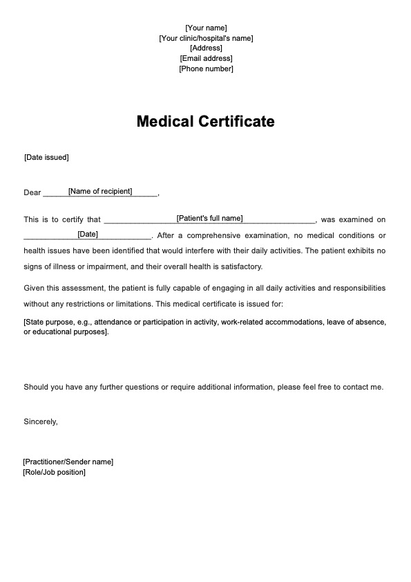 Medical Certificate Template PDF Example