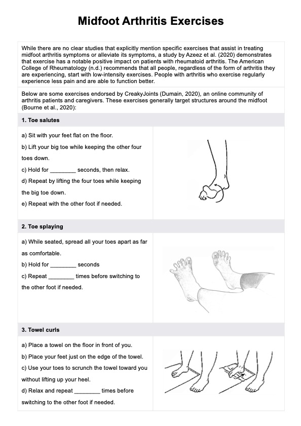 Midfoot Arthritis Exercises Handout PDF Example