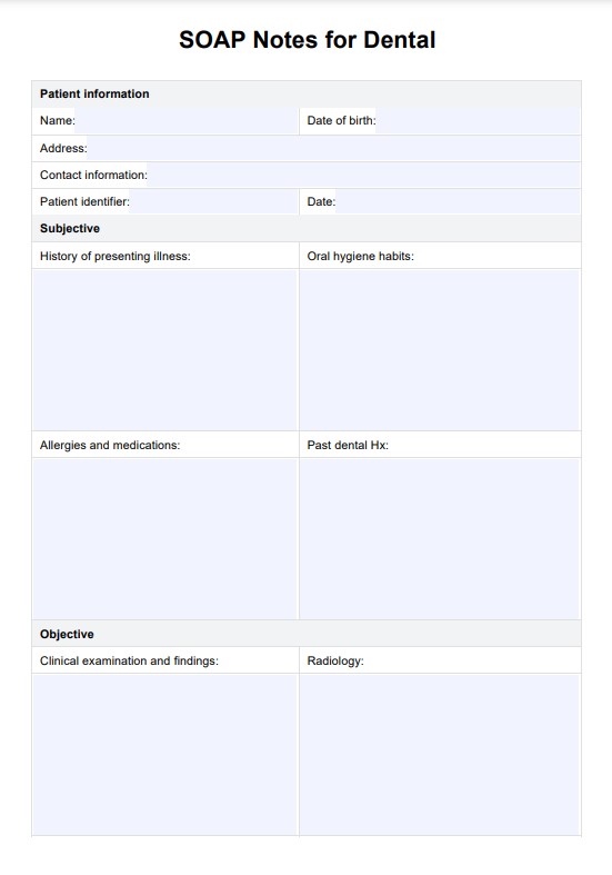 SOAP-notater for tannmal PDF Example