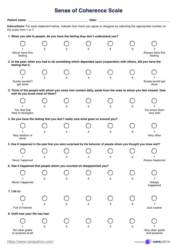 Sense of Coherence Scale PDF Example