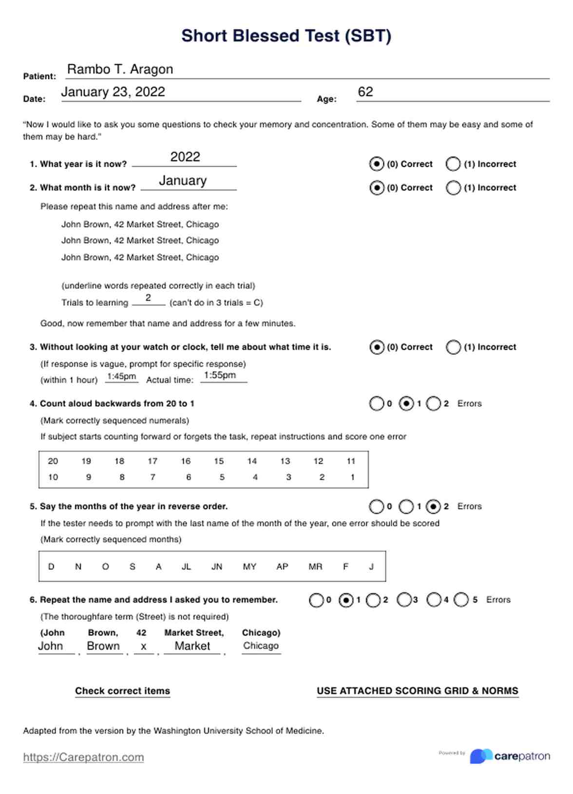 Short Blessed Test PDF Example