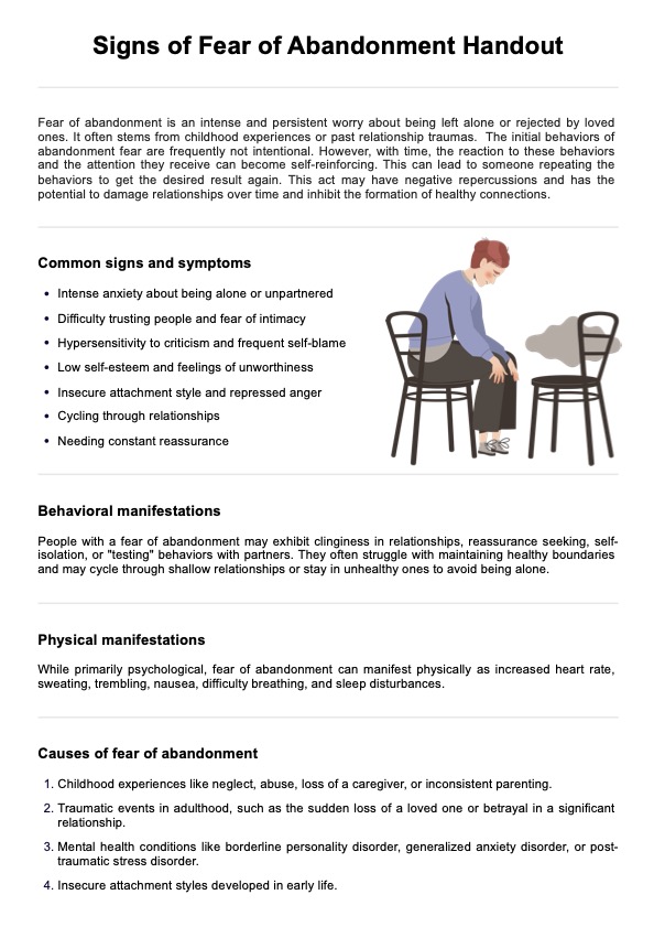 Signs of Fear of Abandonment Handout PDF Example