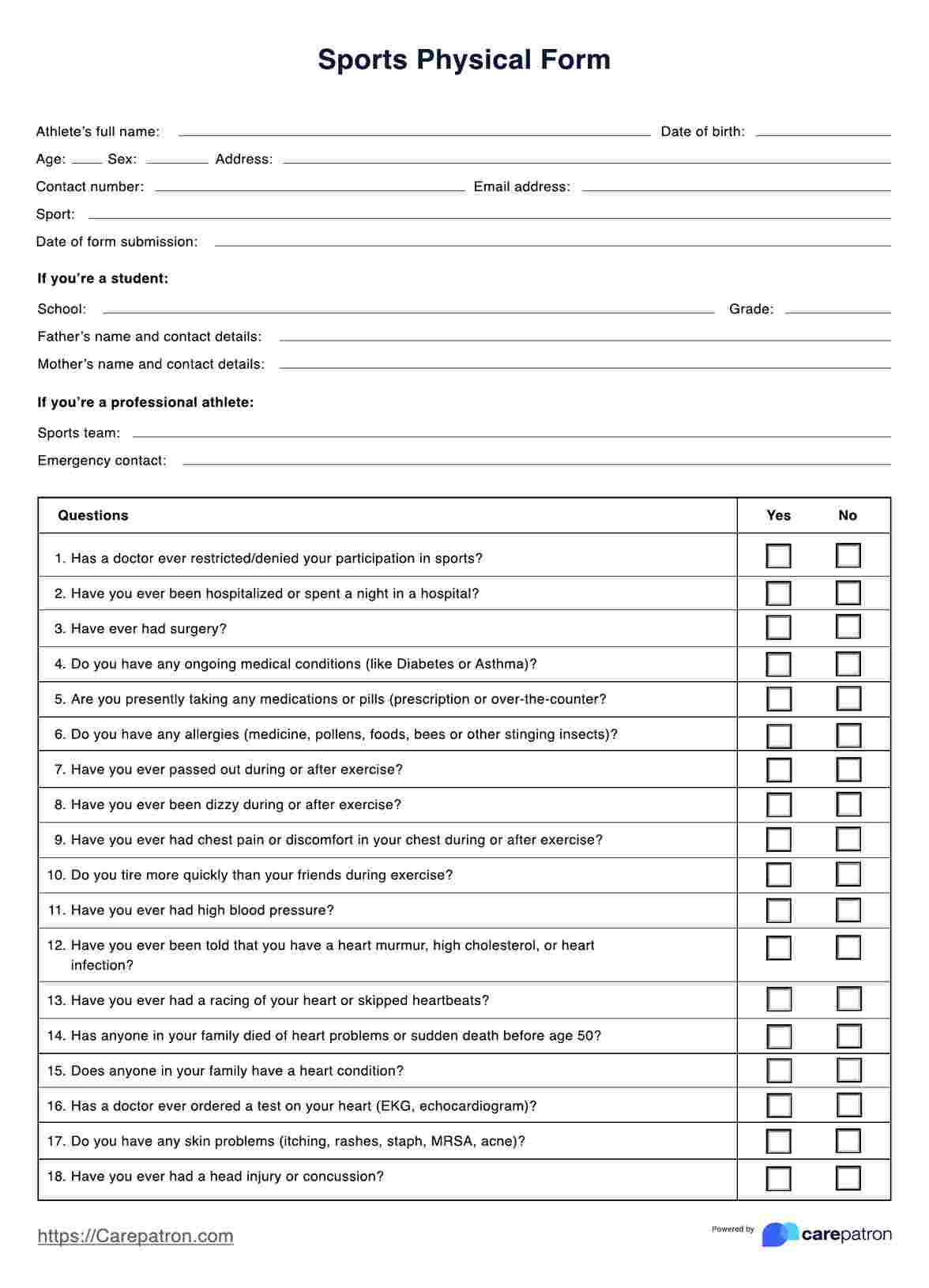 Sportsfysisk form PDF Example