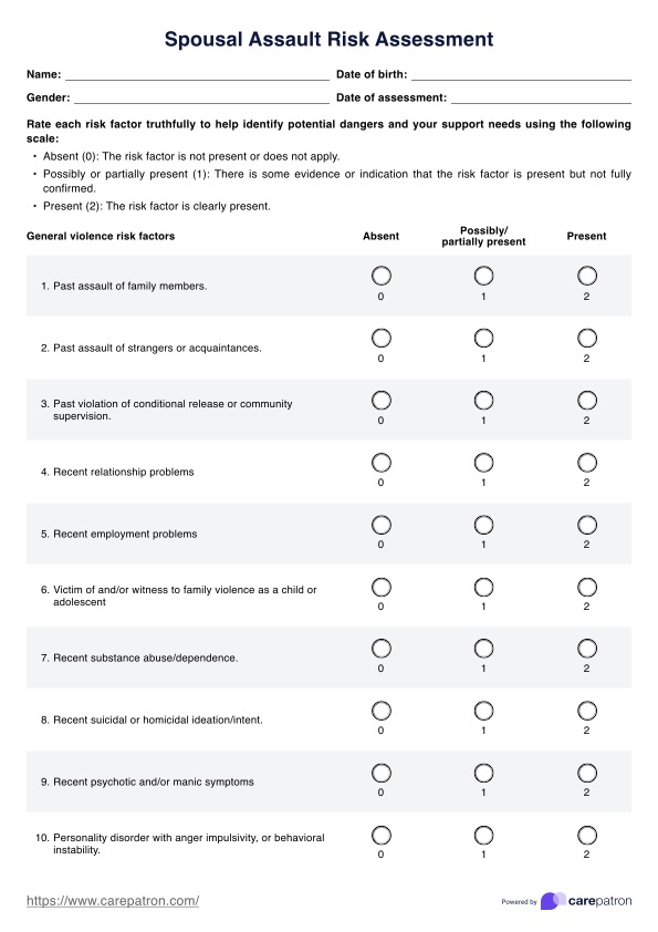 Spousal Assault Risk Assessment PDF Example