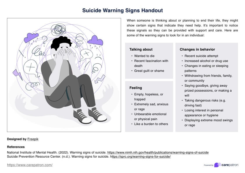 Suicide Warning Signs Handout PDF Example