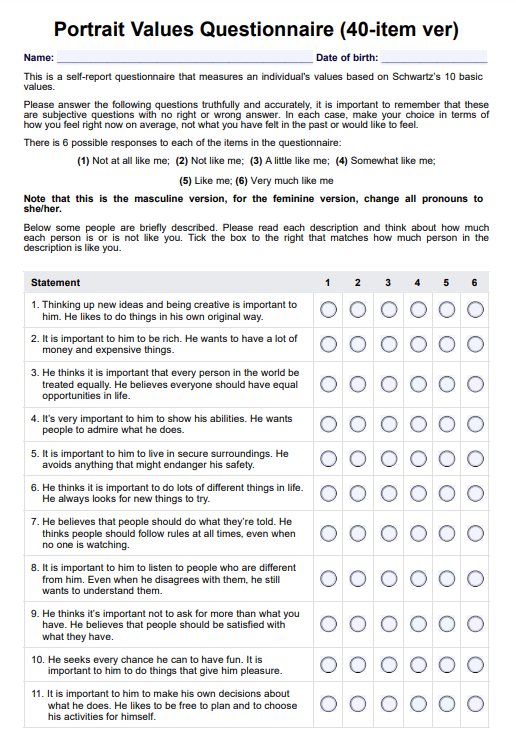 Portrait Values Questionnaire PDF Example