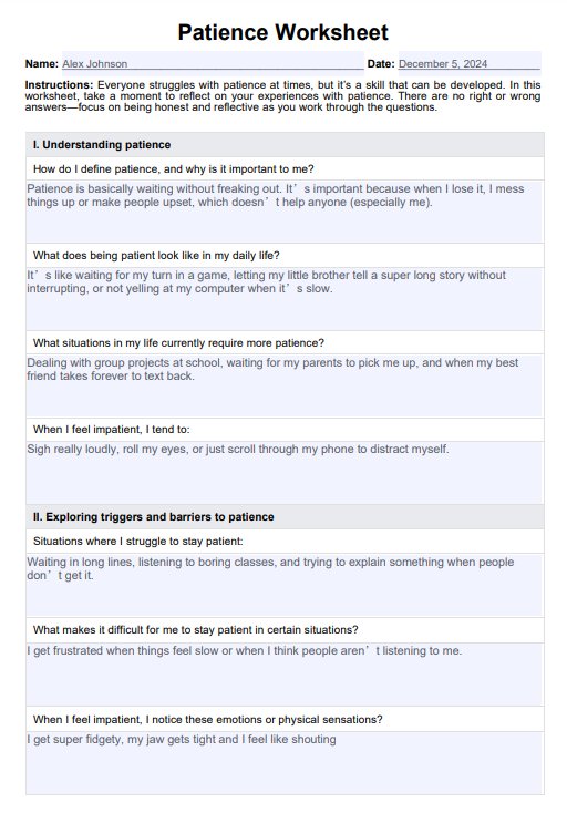 Patience Worksheet PDF Example