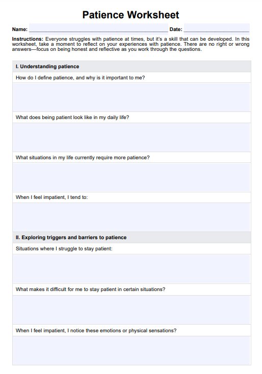 Patience Worksheet PDF Example