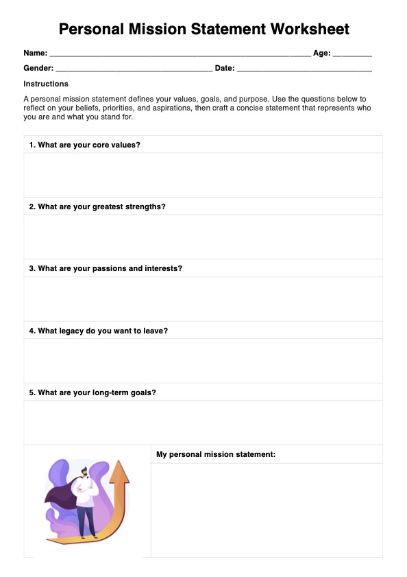 Personal Mission Statement Worksheet PDF Example