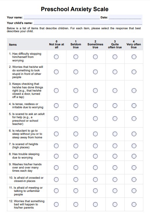 Preschool Anxiety Scale (PAS) PDF Example