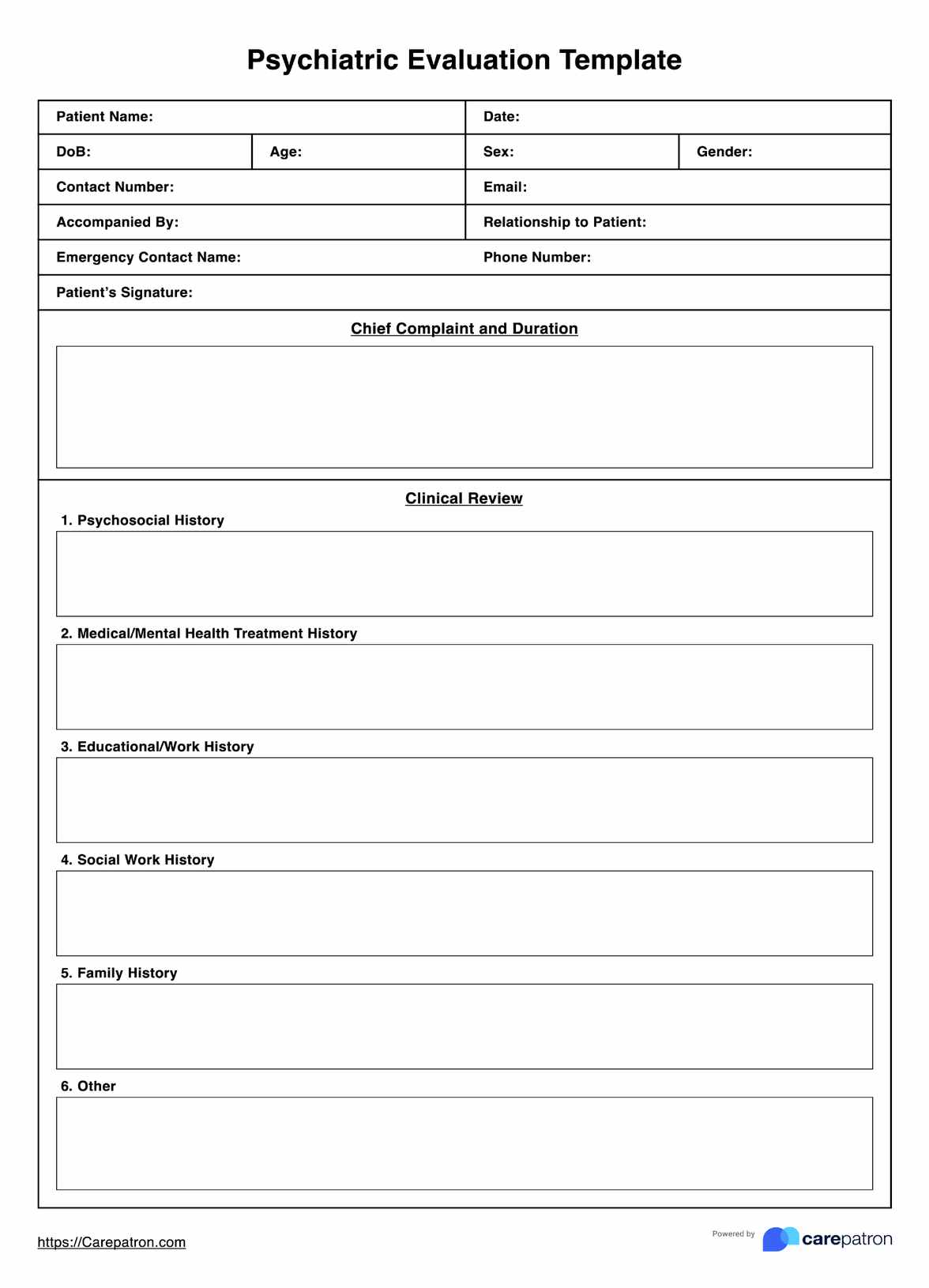 Psychiatric Evaluation Template PDF Example