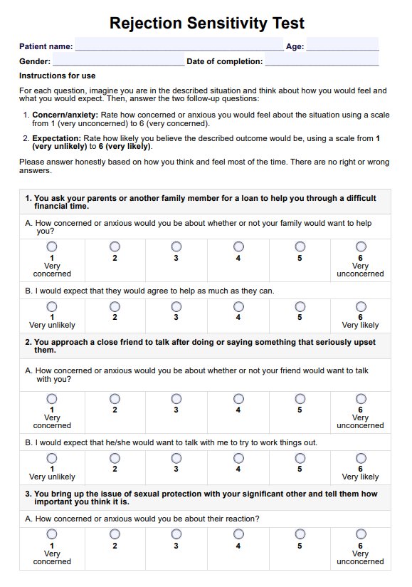 Rejection Sensitivity Test PDF Example