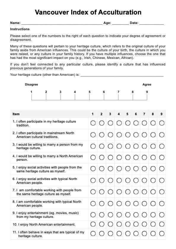 Vancouver Index of Acculturation PDF Example