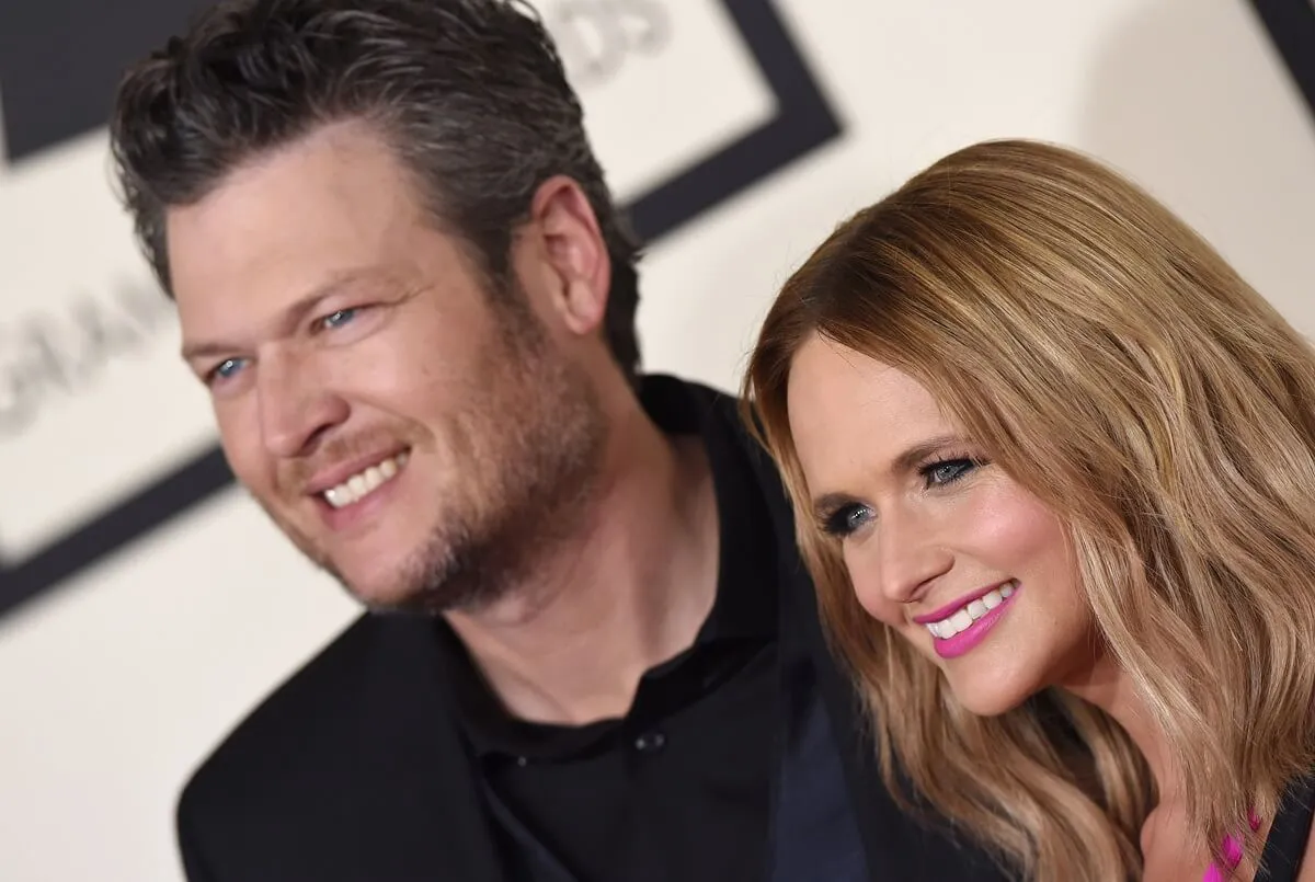 Blake Shelton (L) and Miranda Lambert arrive at the 57th Annual GRAMMY Awards at Staples Center.