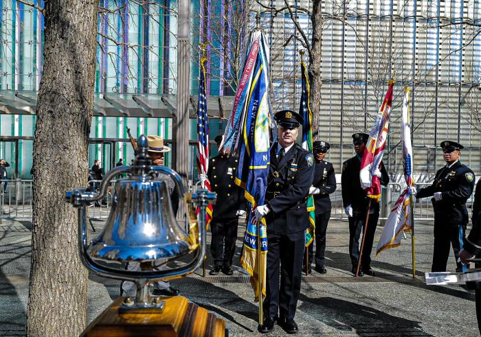 Police officer honors victims of World Trade Center bombing of 1993.