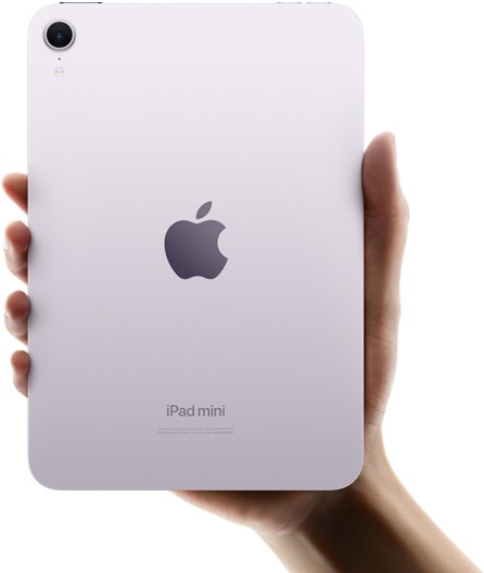 ผู้ใช้ถือ iPad mini ด้วยมือเดียวโดยหันด้านหลังออกเพื่อแสดงขนาดที่กะทัดรัดและพกพาสะดวก