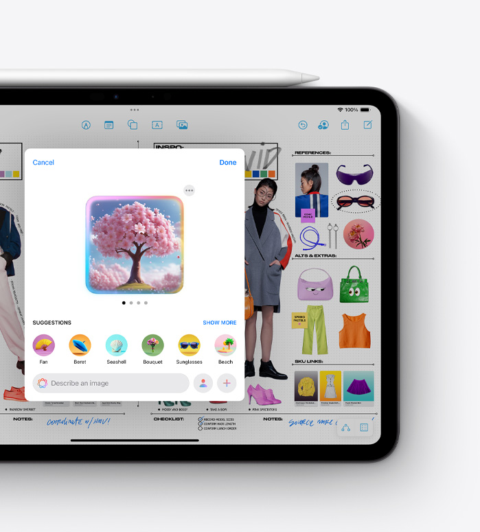 Un iPad mini affiche Image Playground, une nouvelle fonctionnalité Apple Intelligence, dans Freeform.