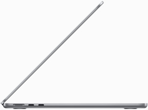 스페이스 그레이 색상 MacBook Air를 옆에서 바라본 모습