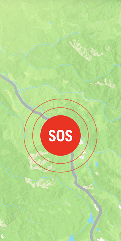 Emergency SOS on top of a road in Apple Maps. Click the plus button to see more information on Safety features.