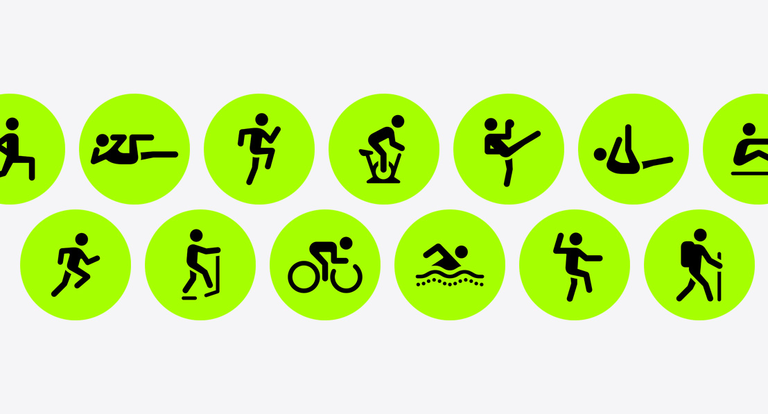 Icons representing the various workouts available on the Workout app.