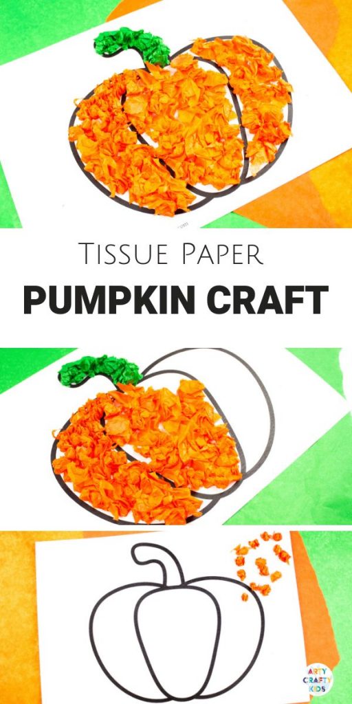 Arty Crafty Kids - Tissue Paper Pumpkin Craft for kids. A sweet Autumn or Halloween craft that's great for developing fine motor skills! #pumpkin #preschool #preschoolcraft #easykidscraft #craftsforkids #finemotor