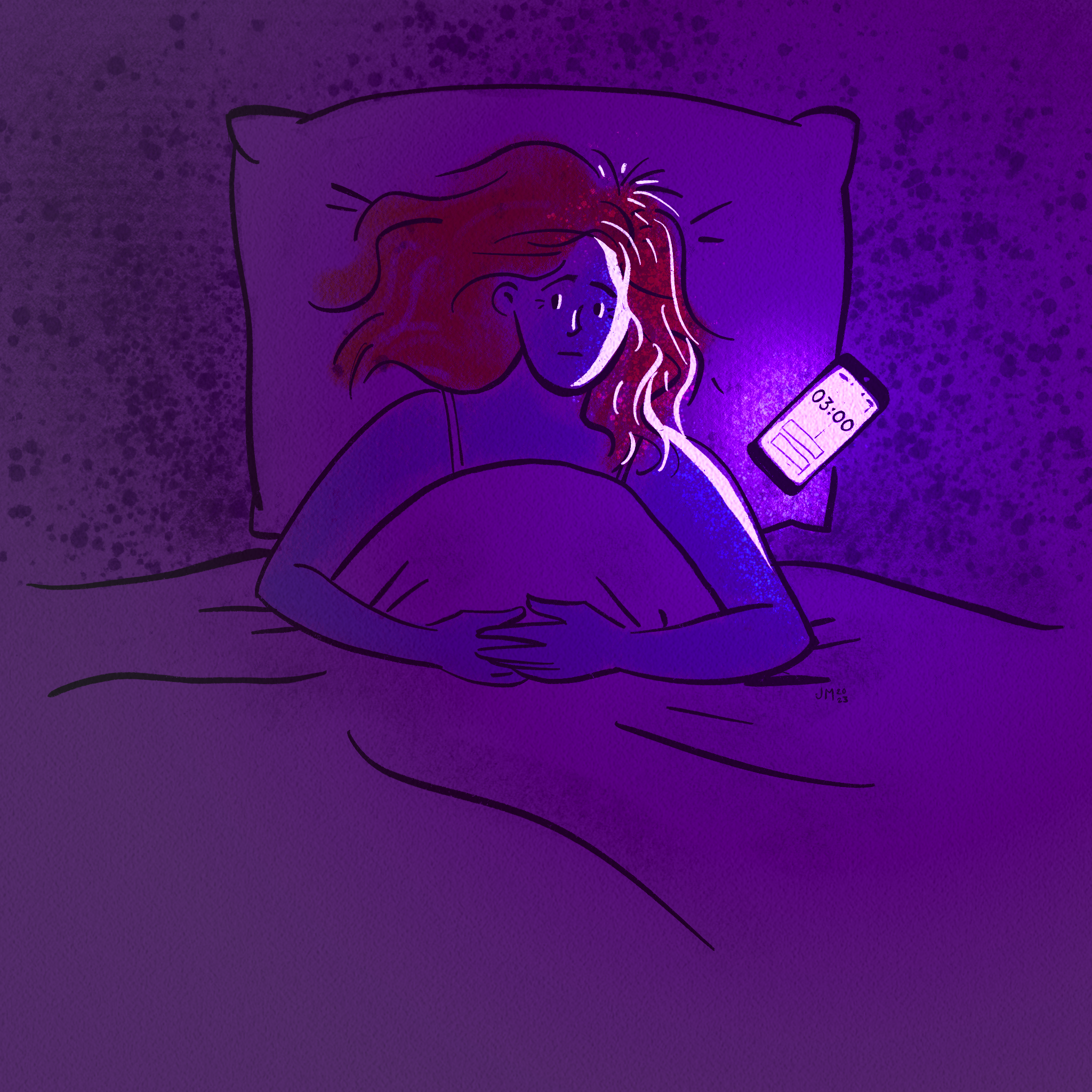 Illustration of a person awake again at 3am