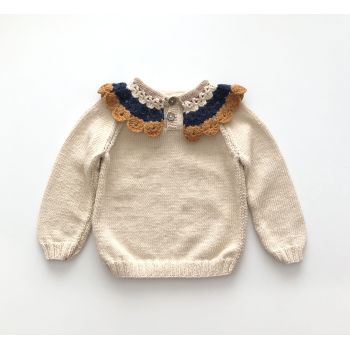 ' Camille Collar Sweater - natural x with navy-golden brown collar *