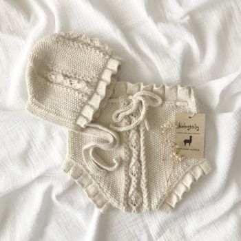 ' Rococo Bloomer and Bonnet Set - 100% Baby Alpaca